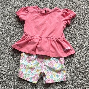 Pink Ruffle Top and Floral Shorts Set